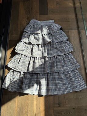 MOXIMOXI Plaid Tiered Maxi Skirt